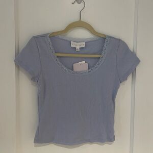 Medium Wild Skye Periwinkle Eyelet and Lace Trim Top
